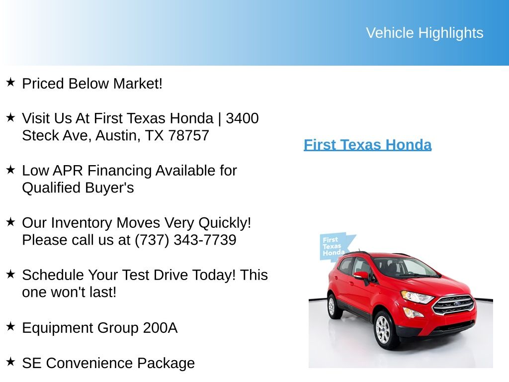 Used Car 2020 Ford Ecosport  Se For Sale Under $15,000 In Austin, Texas