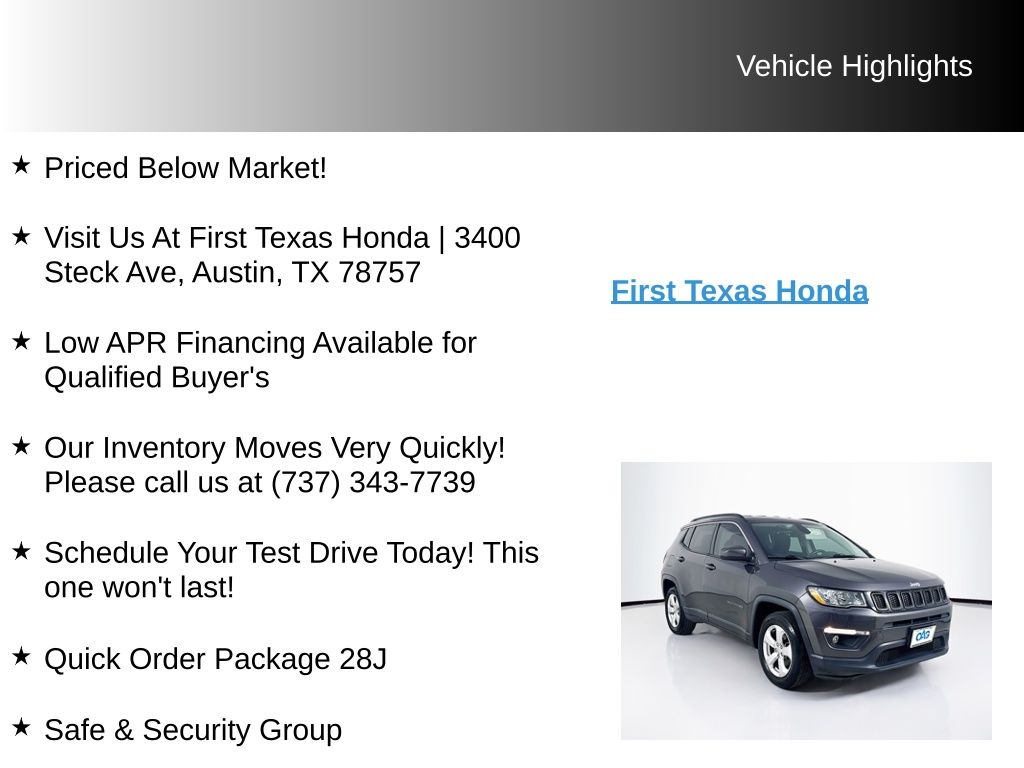 Used Car 2018 Jeep Compass  Latitude For Sale Under $15,000 In Austin, Texas
