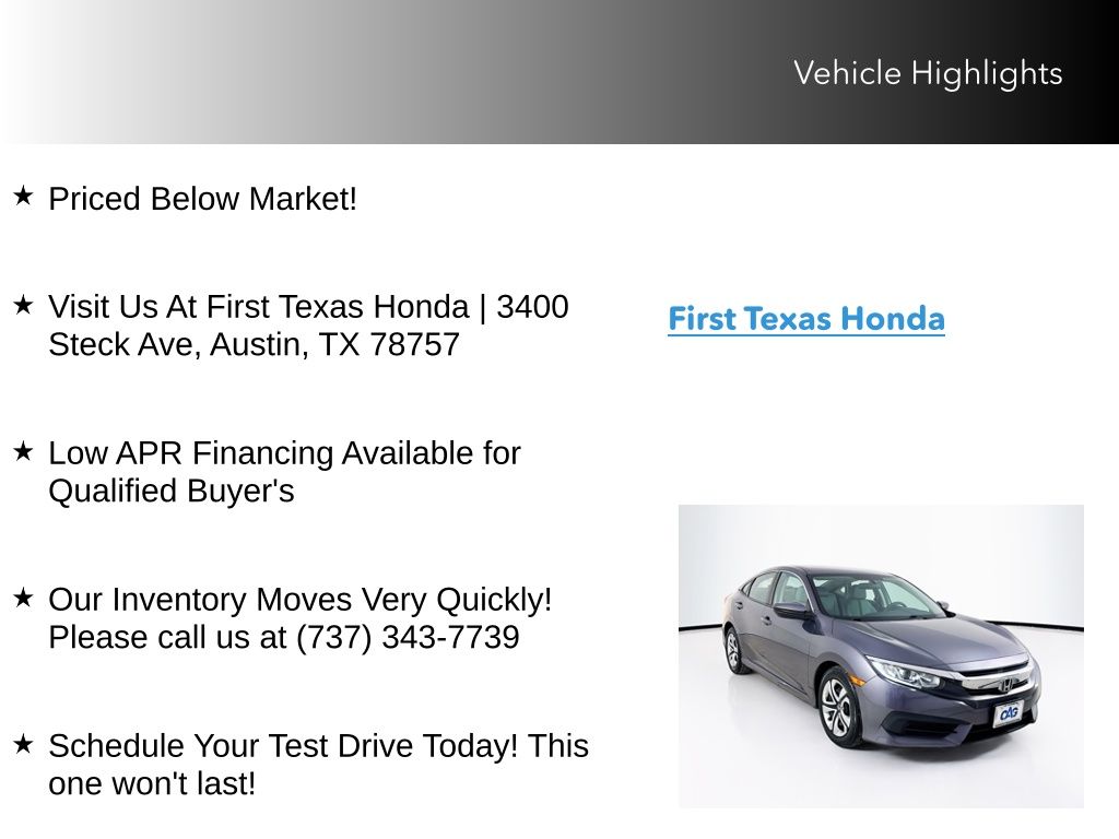 Used Car 2017 Honda Civic  Lx For Sale Under $20,000 In Austin, Texas