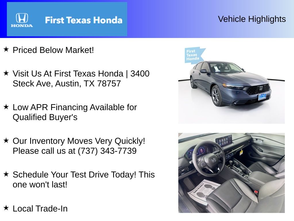 New Car 2025 Honda Accord Hybrid  Ex-l For Sale Under $40,000 In Austin, Texas