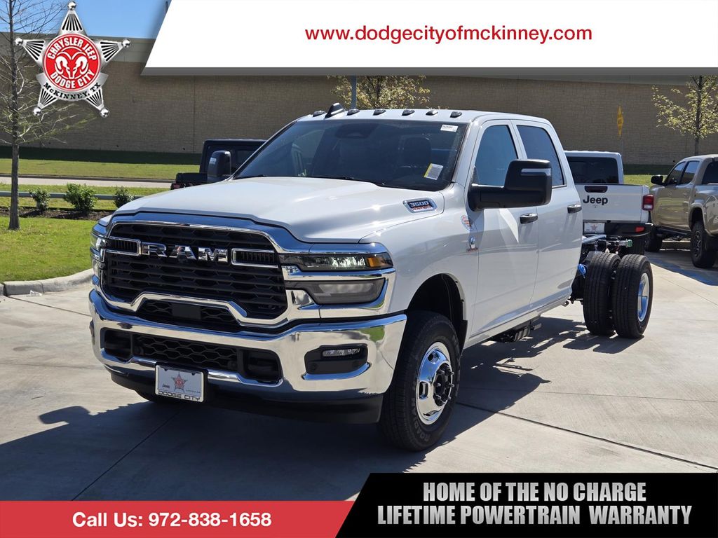 Bright White Clearcoat 2026 RAM 3500 Chassis Tradesman Crew Cab LB DRW 4WD Pickup Truck Four-Wheel Drive 8-Speed Automatic
