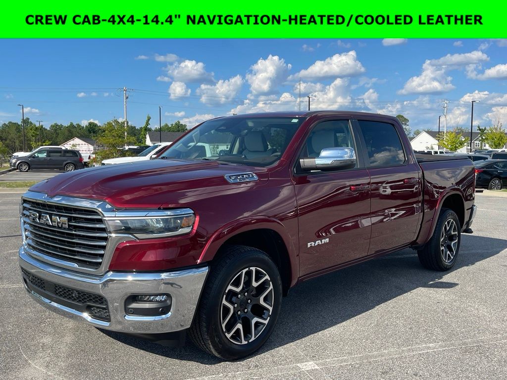 Delmonico Red Pearlcoat 2025 RAM 1500 Laramie Crew Cab 4WD Pickup Truck Four-Wheel Drive 8-Speed Automatic