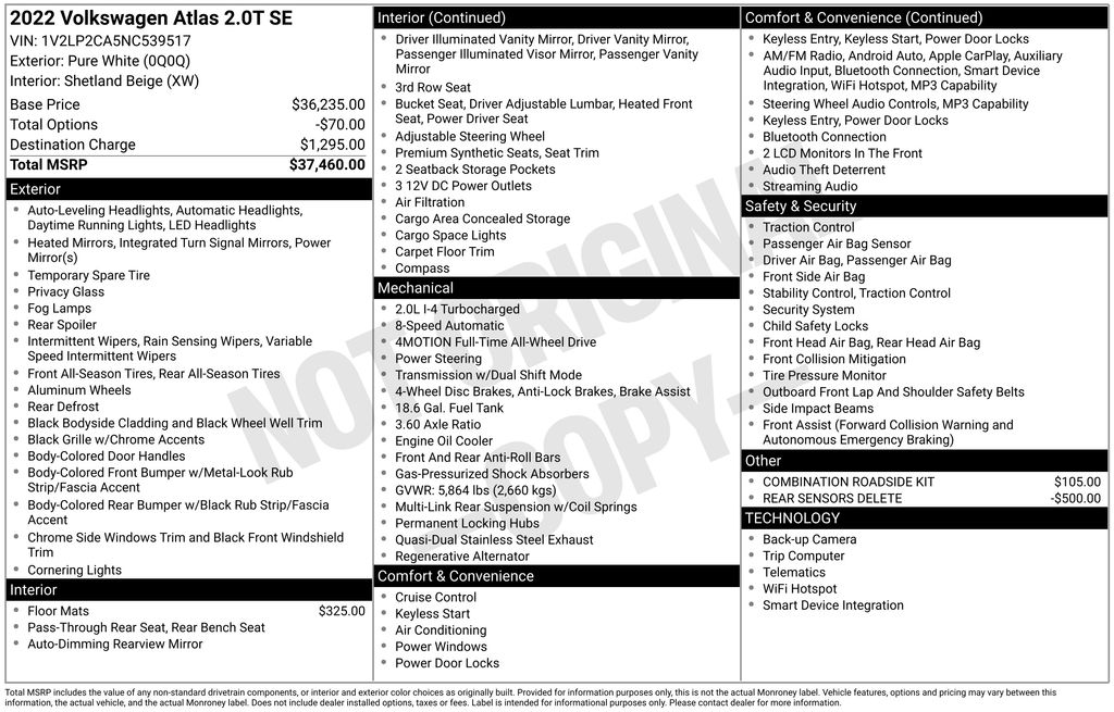 2022 Volkswagen Atlas 2.0T SE