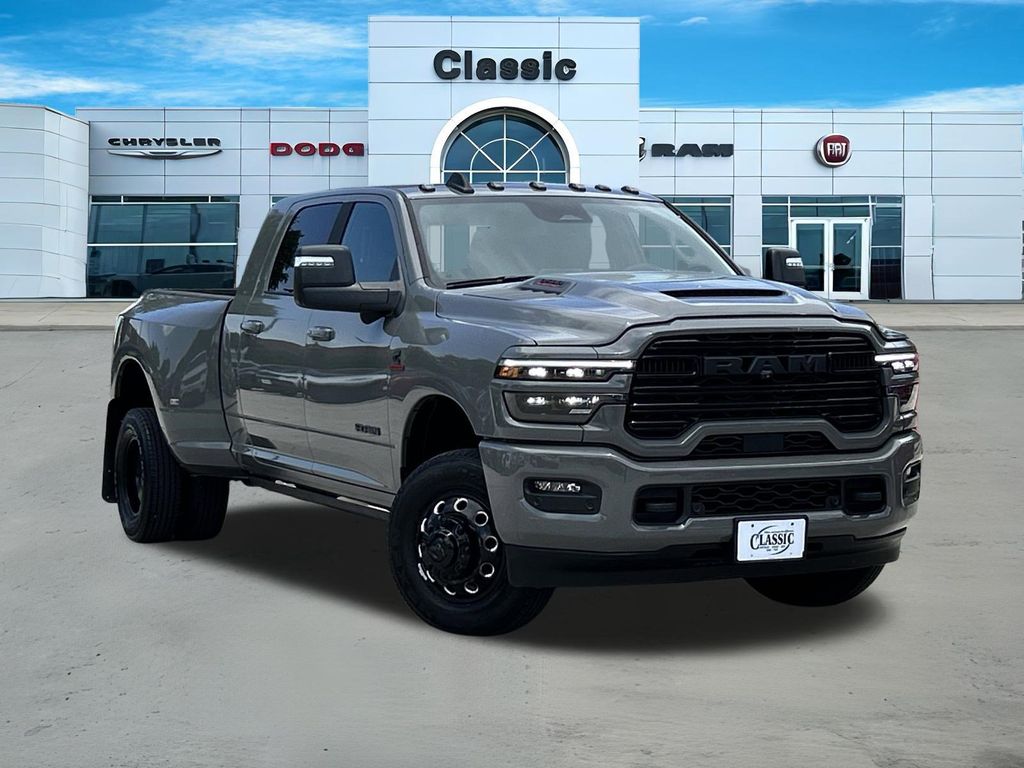 Ceramic Gray Clearcoat 2026 RAM 3500 Laramie Mega Cab DRW 4WD Pickup Truck Four-Wheel Drive 8-Speed Automatic
