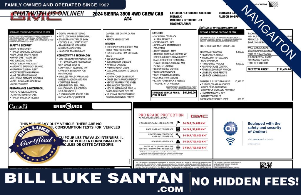 Sterling Metallic 2024 GMC Sierra 3500HD AT4 Crew Cab 4WD Pickup Truck Four-Wheel Drive Automatic