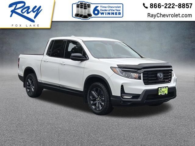 Platinum White Pearl 2023 Honda Ridgeline Sport AWD Pickup Truck All-Wheel Drive 9-Speed Automatic