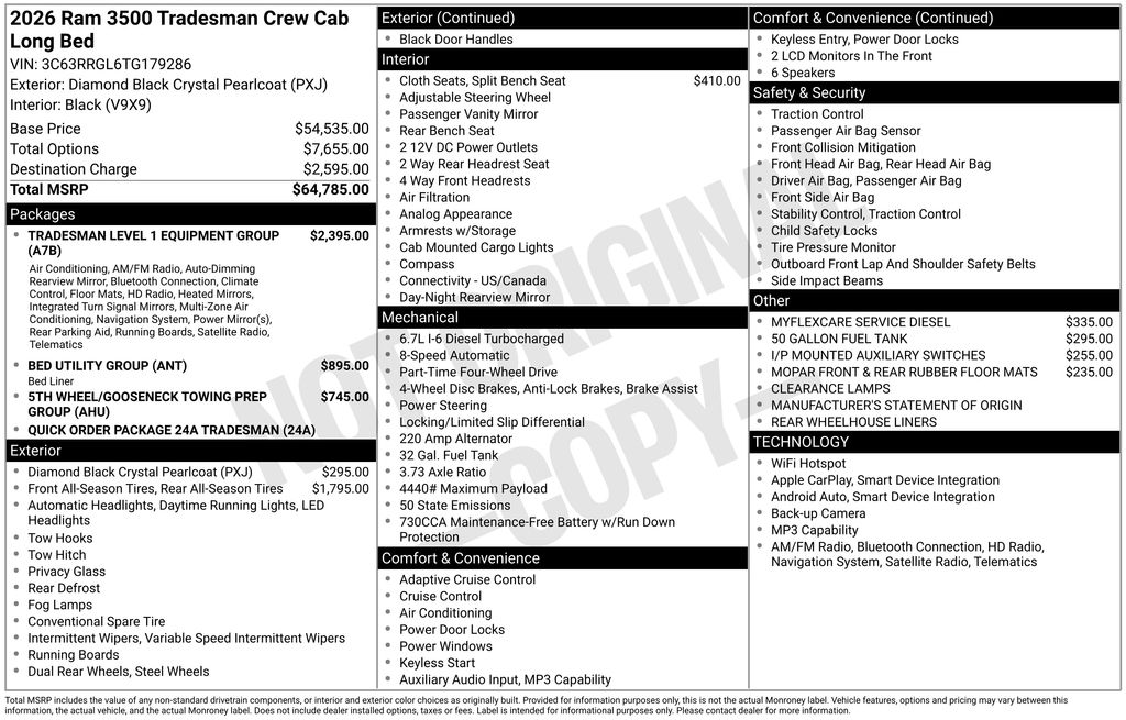 new 2026 Ram 3500 car, priced at $68,512