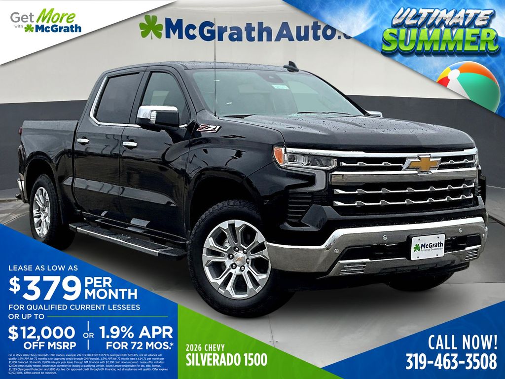 Black 2026 Chevrolet Silverado 1500 LTZ Crew Cab 4WD Pickup Truck Four-Wheel Drive Automatic