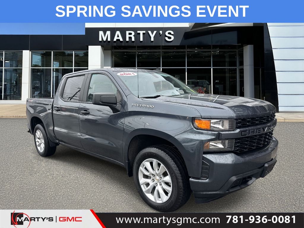 Shadow Gray Metallic 2021 Chevrolet Silverado 1500 Custom Crew Cab 4WD Pickup Truck Four-Wheel Drive 8-Speed Automatic