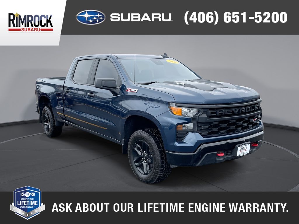 Northsky Blue Metallic 2022 Chevrolet Silverado 1500 Custom Trail Boss Crew Cab 4WD Pickup Truck Four-Wheel Drive Automatic