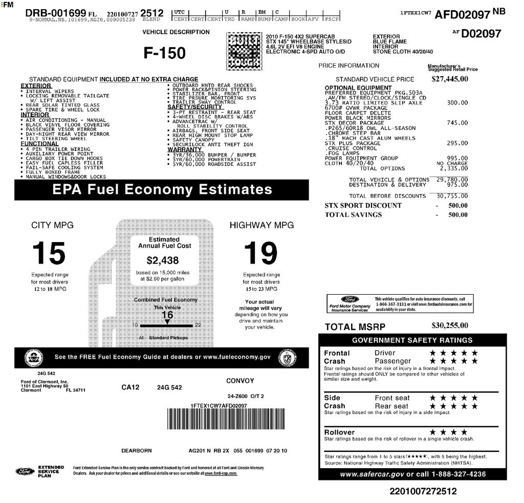 Blue 2010 Ford F-150 STX SuperCab Pickup Truck 4X2 4-Speed Automatic Overdrive