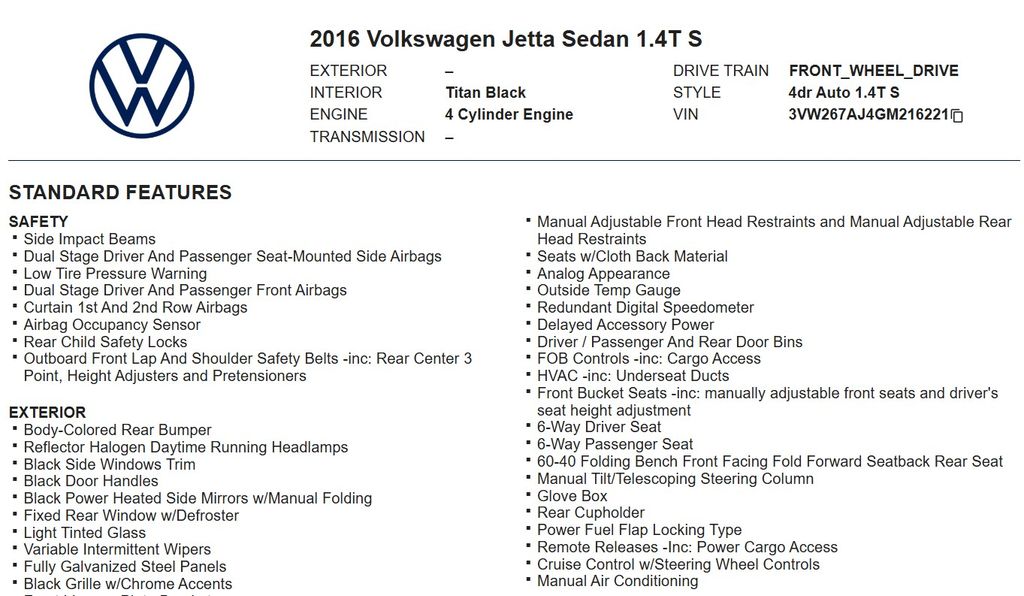 2016 Volkswagen Jetta 1.4T S photo