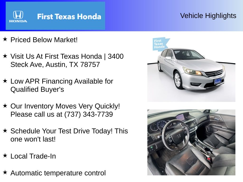 Used Car 2013 Honda Accord  Ex-l For Sale Under $10,000 In Austin, Texas