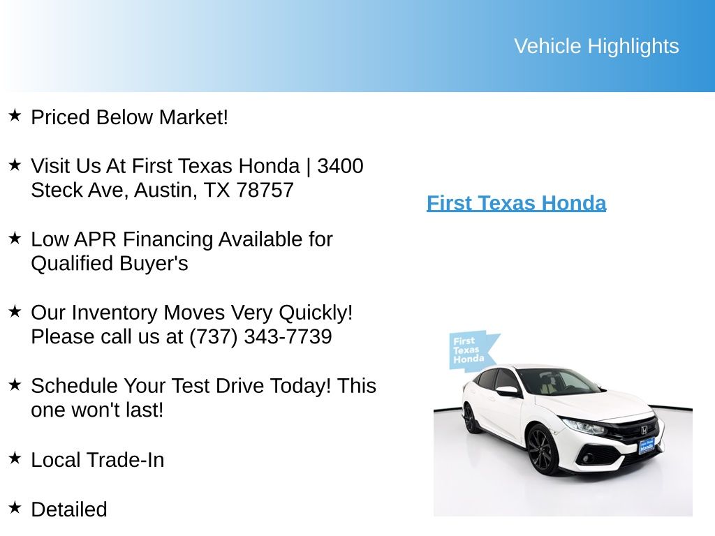 Used Car 2018 Honda Civic  Sport For Sale Under $20,000 In Austin, Texas