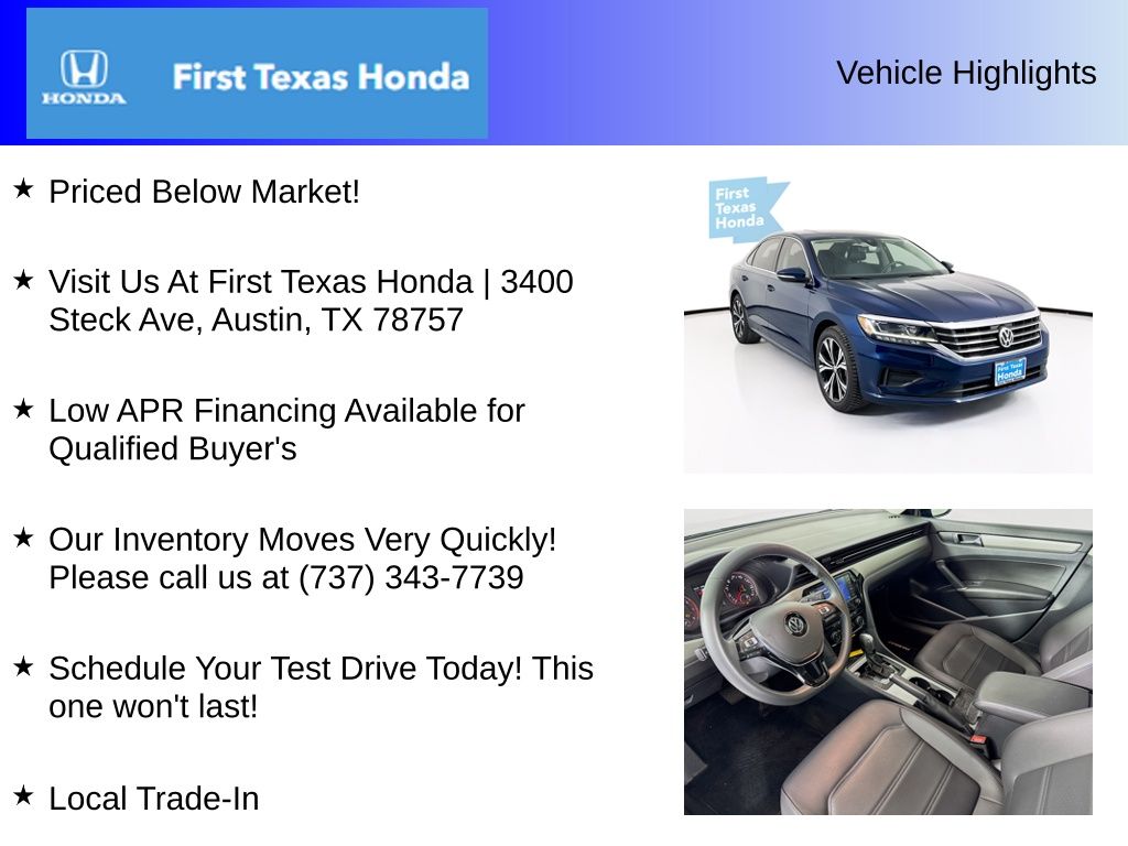 Used Car 2022 Volkswagen Passat  2.0t Se For Sale Under $20,000 In Austin, Texas