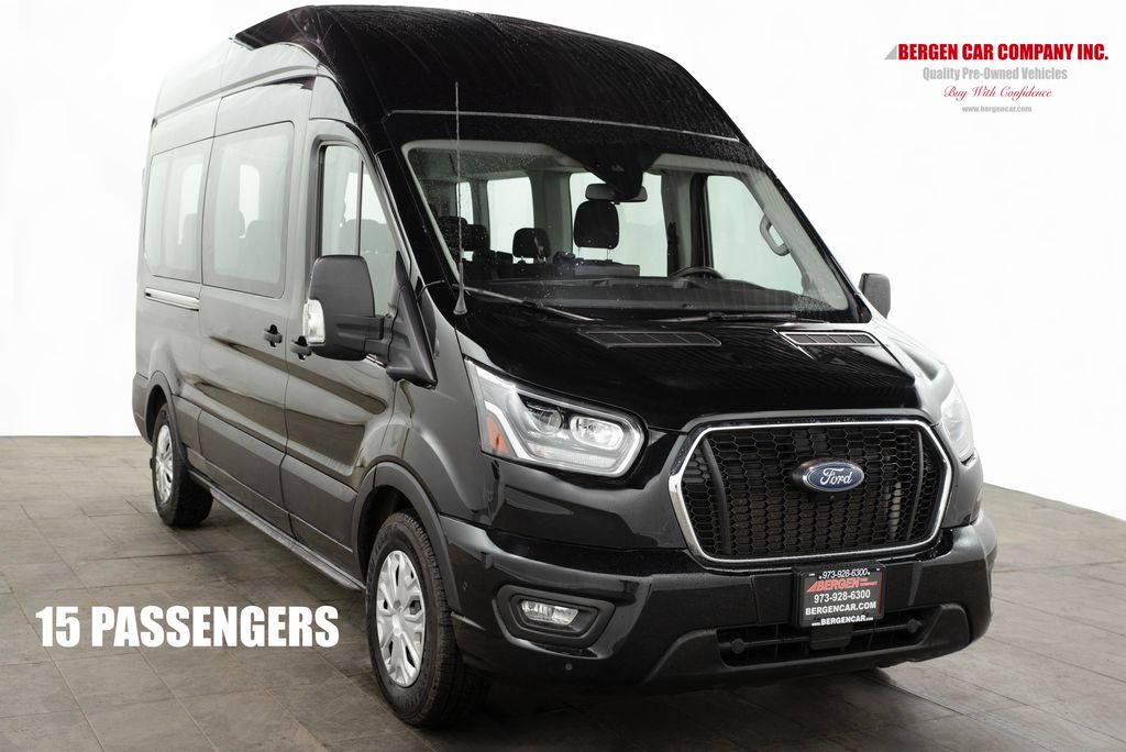 Black Metallic 2023 Ford Transit Passenger 350 XLT High Roof LB RWD Van Rear-Wheel Drive