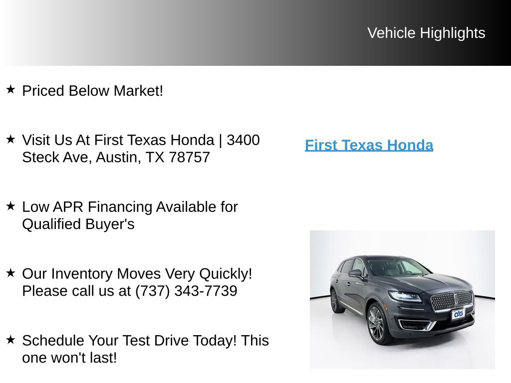 Used Car 2020 Lincoln Nautilus  Reserve For Sale Under $25,000 In Austin, Texas