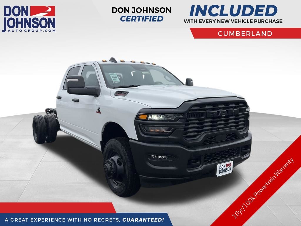 Bright White Clearcoat 2026 RAM 3500 Chassis Tradesman Crew Cab LB DRW 4WD Pickup Truck Four-Wheel Drive 8-Speed Automatic