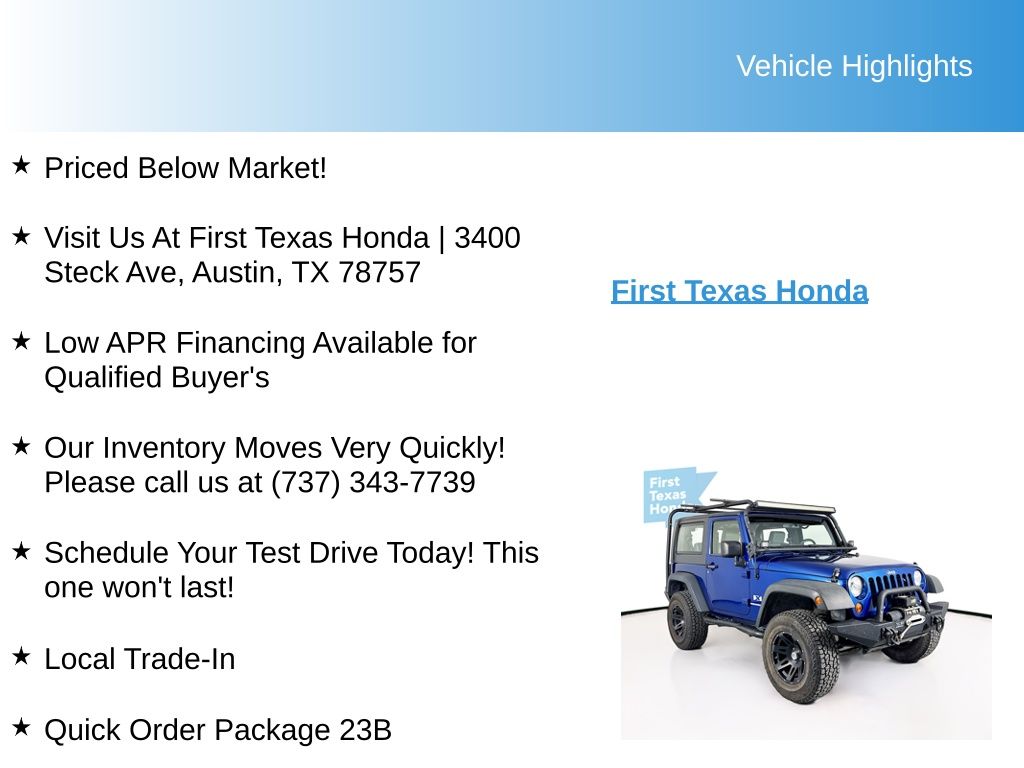 Used Car 2009 Jeep Wrangler  X For Sale Under $12,000 In Austin, Texas