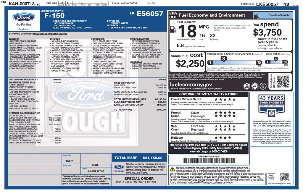 Certified Used 2020 White Ford Lariat image 5