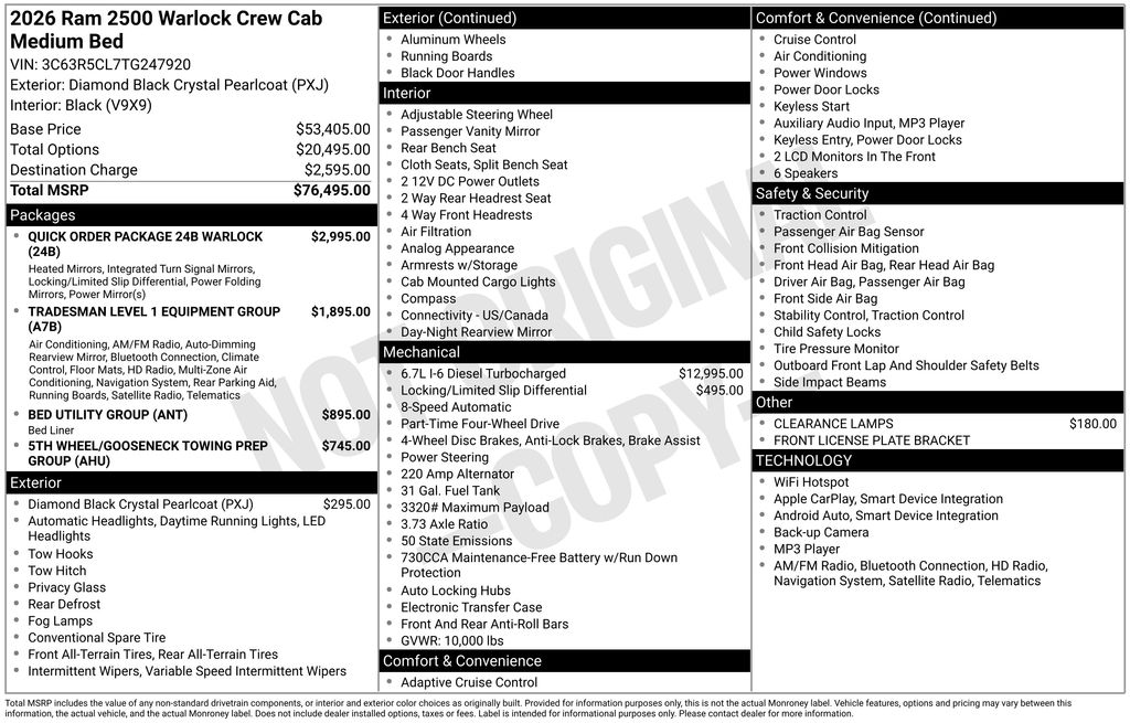 new 2026 Ram 2500 car, priced at $65,329