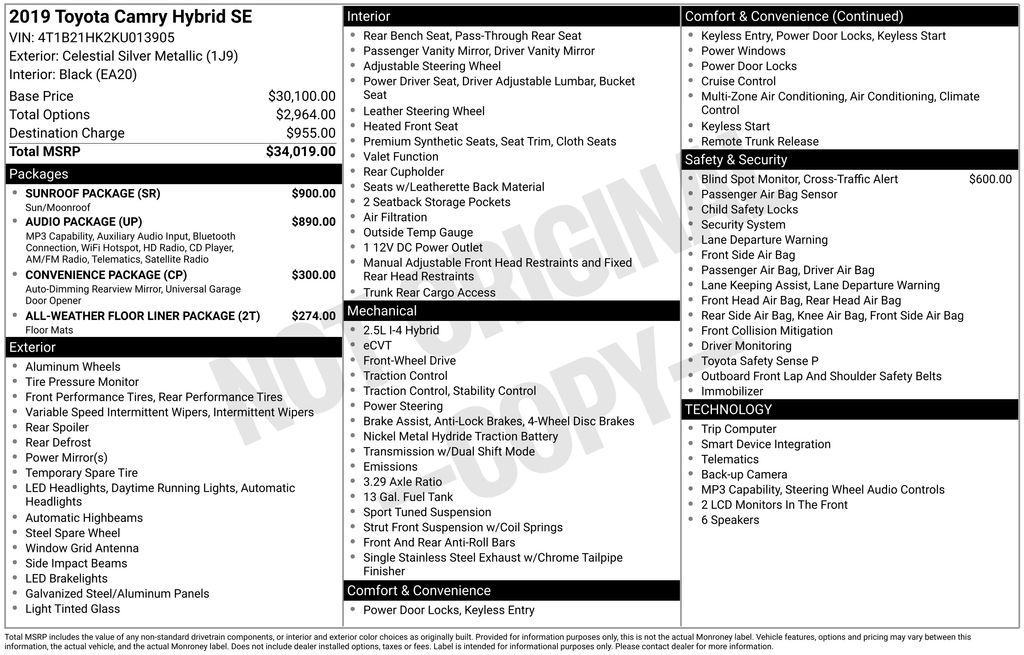 Used Car 2019 Toyota Camry Hybrid  Se For Sale Under $20,000 In Austin, Texas