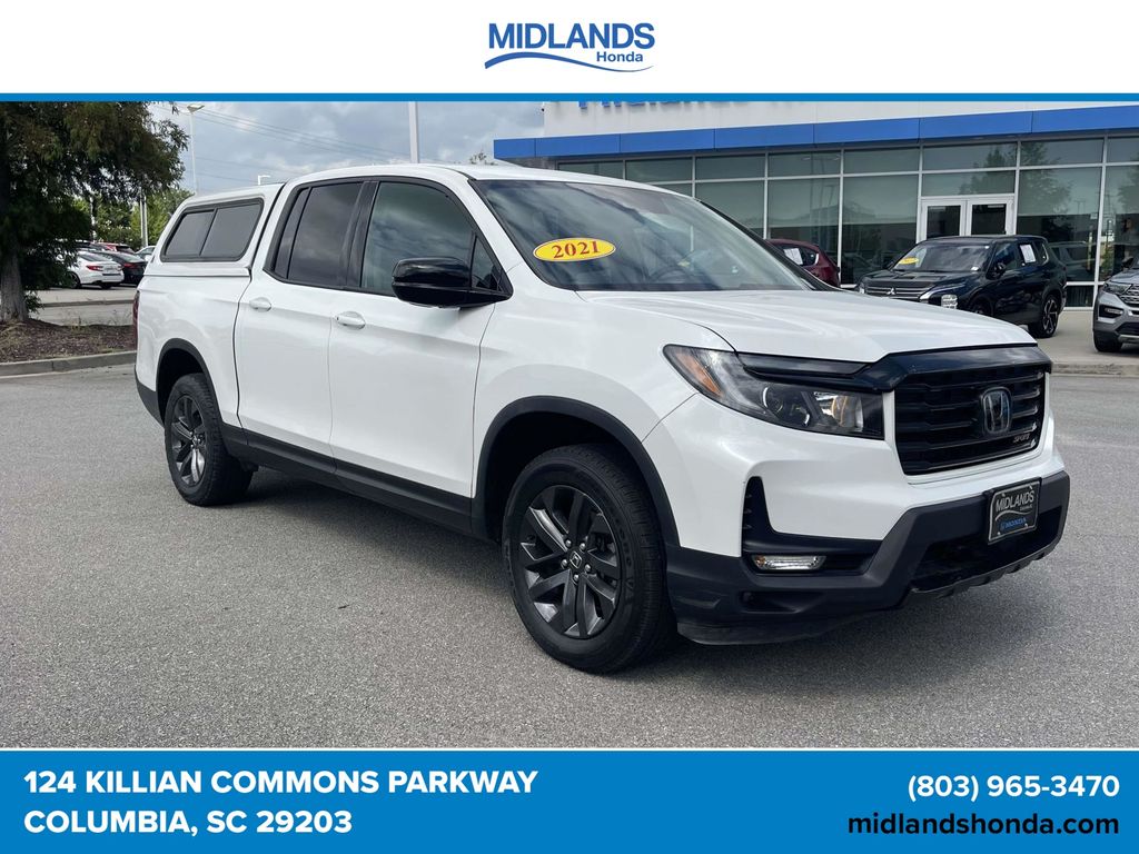 Platinum White 2021 Honda Ridgeline Pickup Truck All-Wheel Drive 9-Speed Automatic