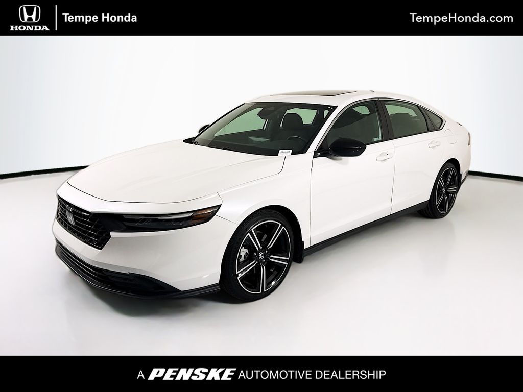Platinum White 2023 Honda Accord Hybrid Sport FWD Sedan Front-Wheel Drive Continuously Variable Transmission
