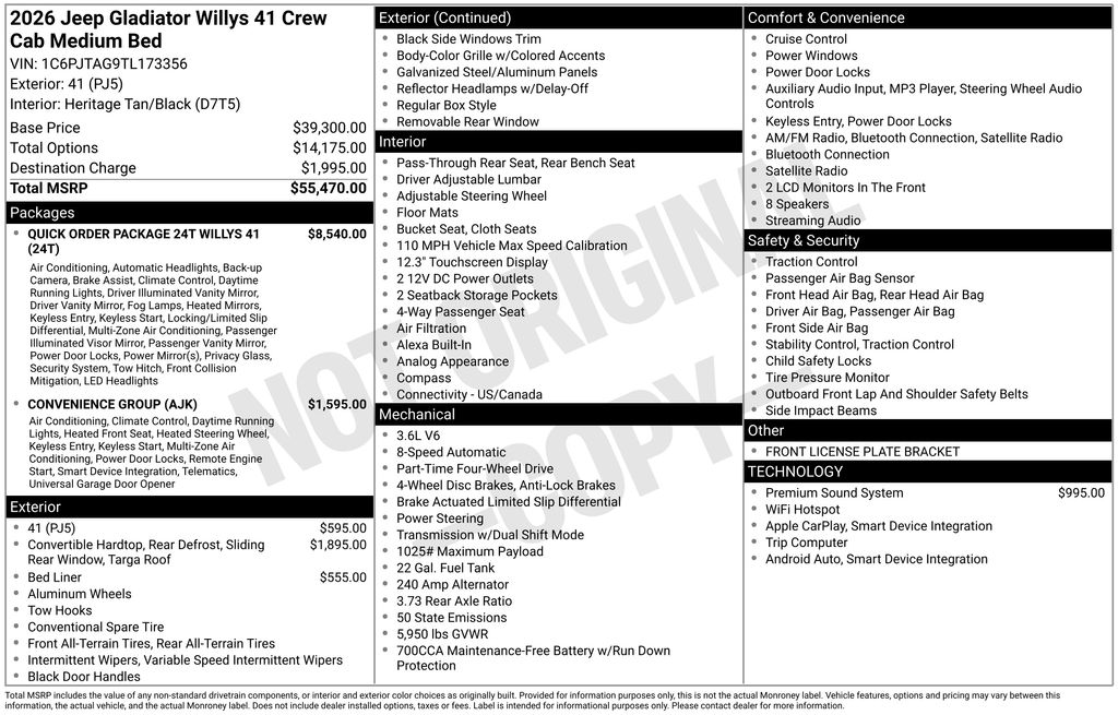 new 2026 Jeep Gladiator car, priced at $51,501