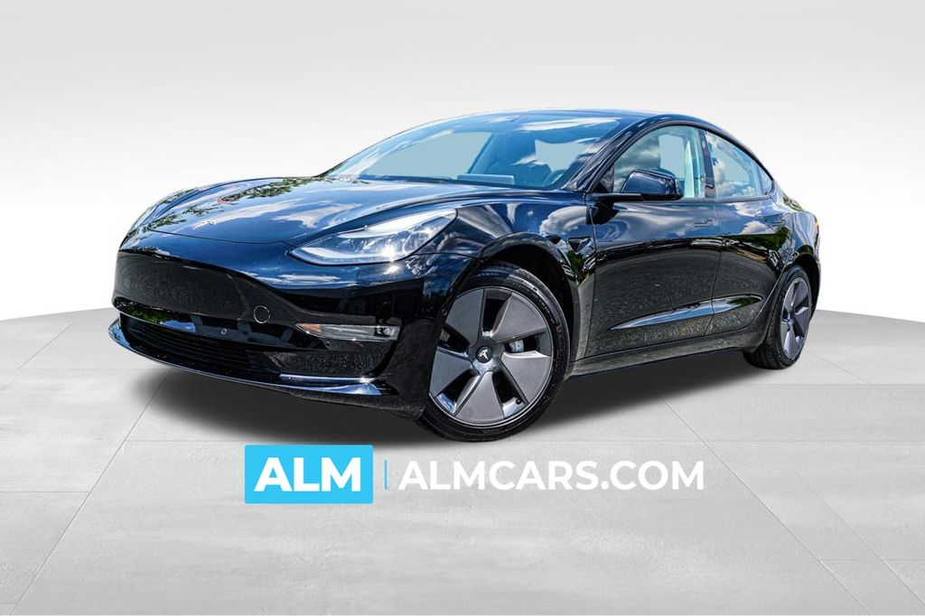 Solid Black 2022 Tesla Model 3 Long Range AWD Sedan All-Wheel Drive 1-Speed Automatic