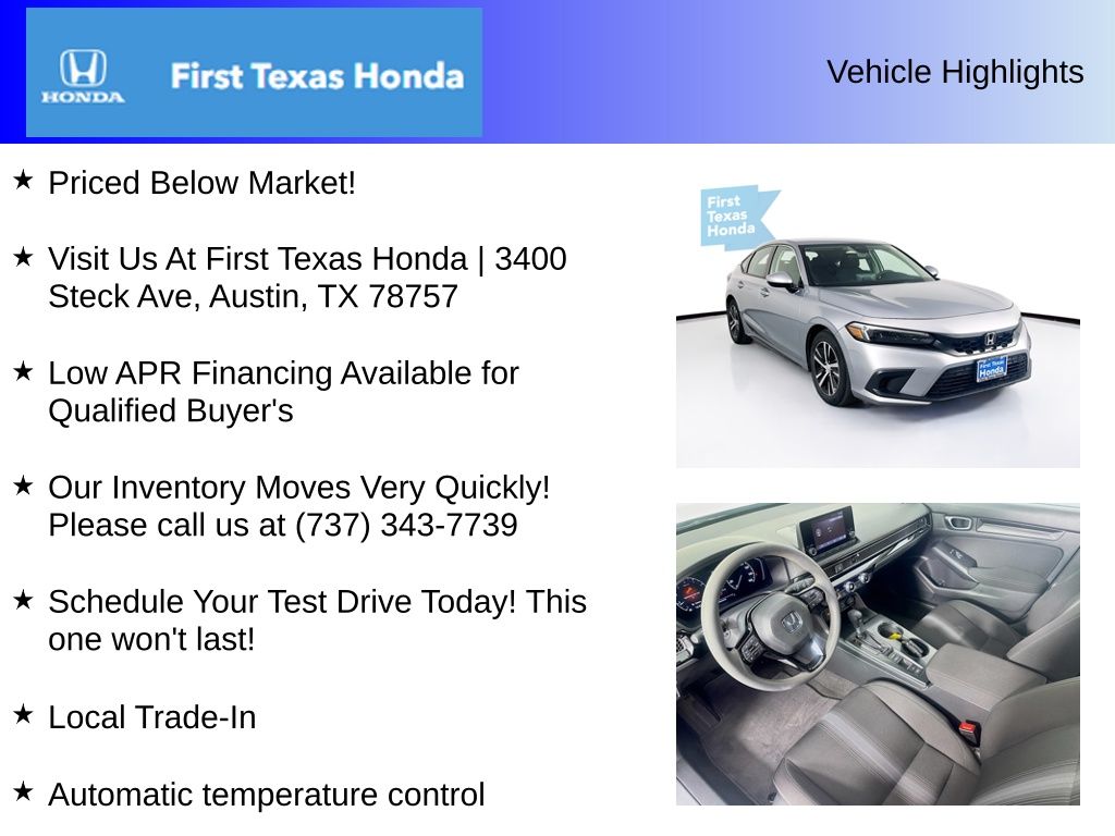 Used Car 2023 Honda Civic  Lx For Sale In Austin, Texas