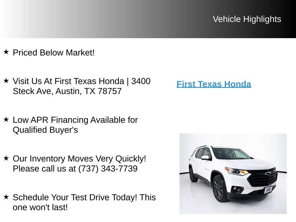 Used Car 2020 Chevrolet Traverse  Rs For Sale Under $25,000 In Austin, Texas