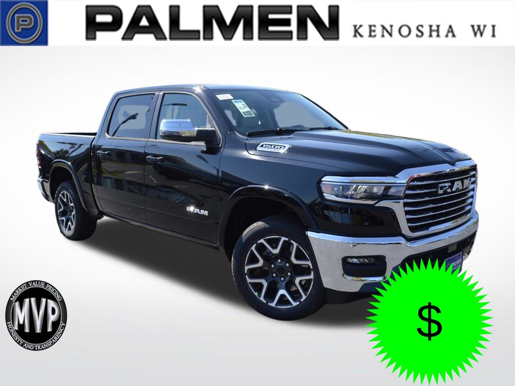 Diamond Black Crystal Pearlcoat 2026 RAM 1500 Laramie Crew Cab 4WD Pickup Truck Four-Wheel Drive 8-Speed Automatic