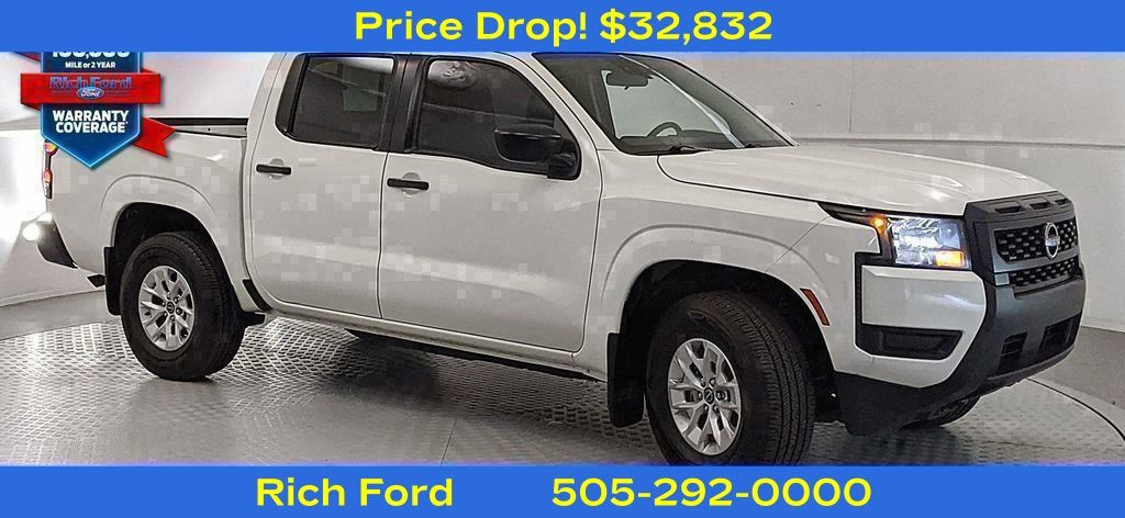 Glacier White 2025 Nissan Frontier S Crew Cab 4WD Pickup Truck Four-Wheel Drive 9-Speed Automatic Overdrive