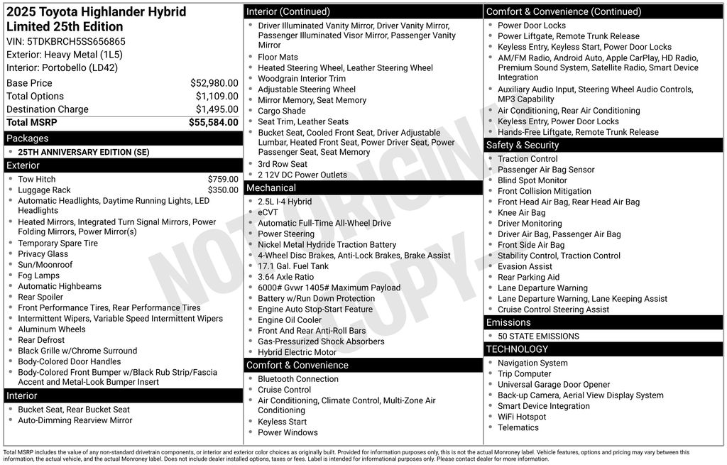 2025 Toyota Highlander Hybrid Limited 25th Edition AWD