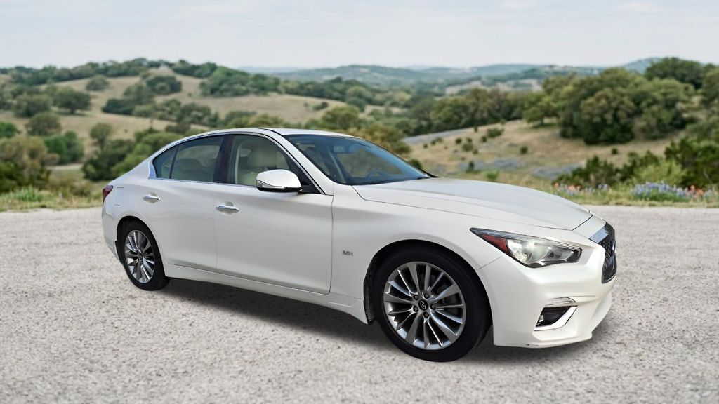 Pearl White 2019 INFINITI Q50 3.0t Luxe RWD Sedan Rear-Wheel Drive 7-Speed Automatic Overdrive