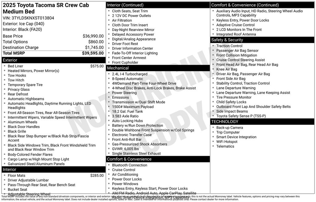 Used Car 2025 Toyota Tacoma  Sr For Sale Under $40,000 In Austin, Texas
