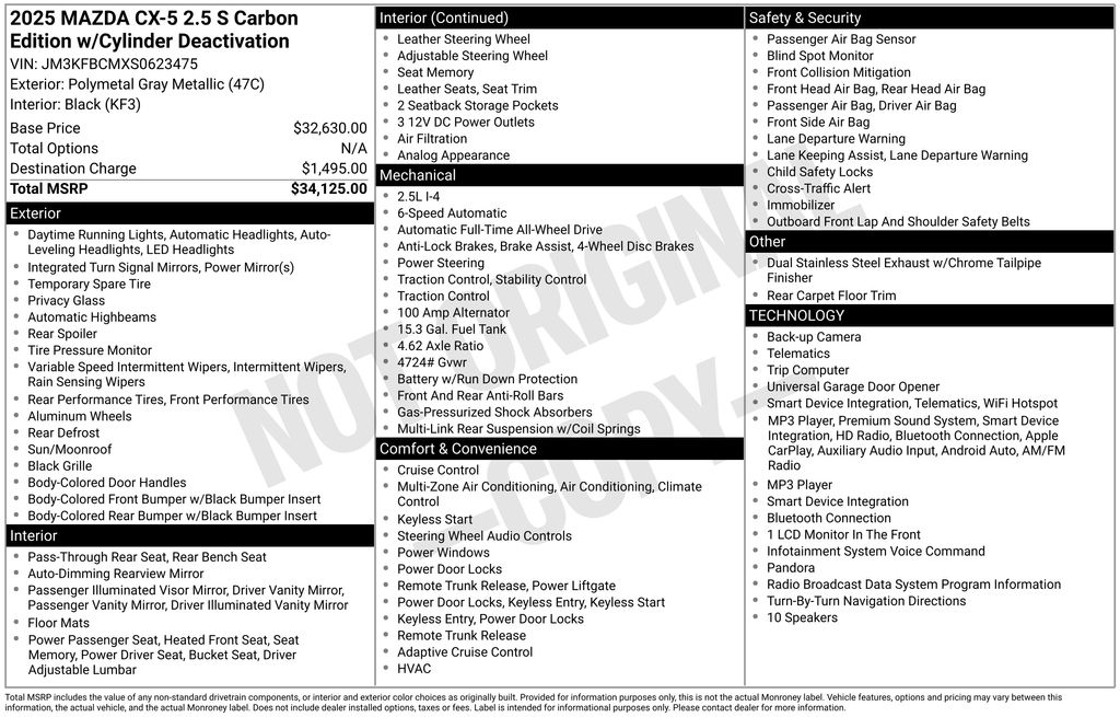 2025 Polymetal Gray Metallic Mazda CX-5 2.5 S Carbon Edition AWD SUV
