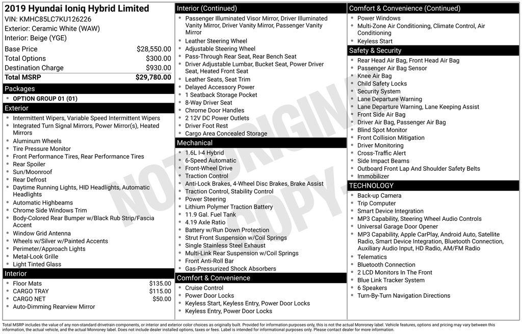 Used Car 2019 Hyundai Ioniq Hybrid  Limited For Sale Under $20,000 In Austin, Texas