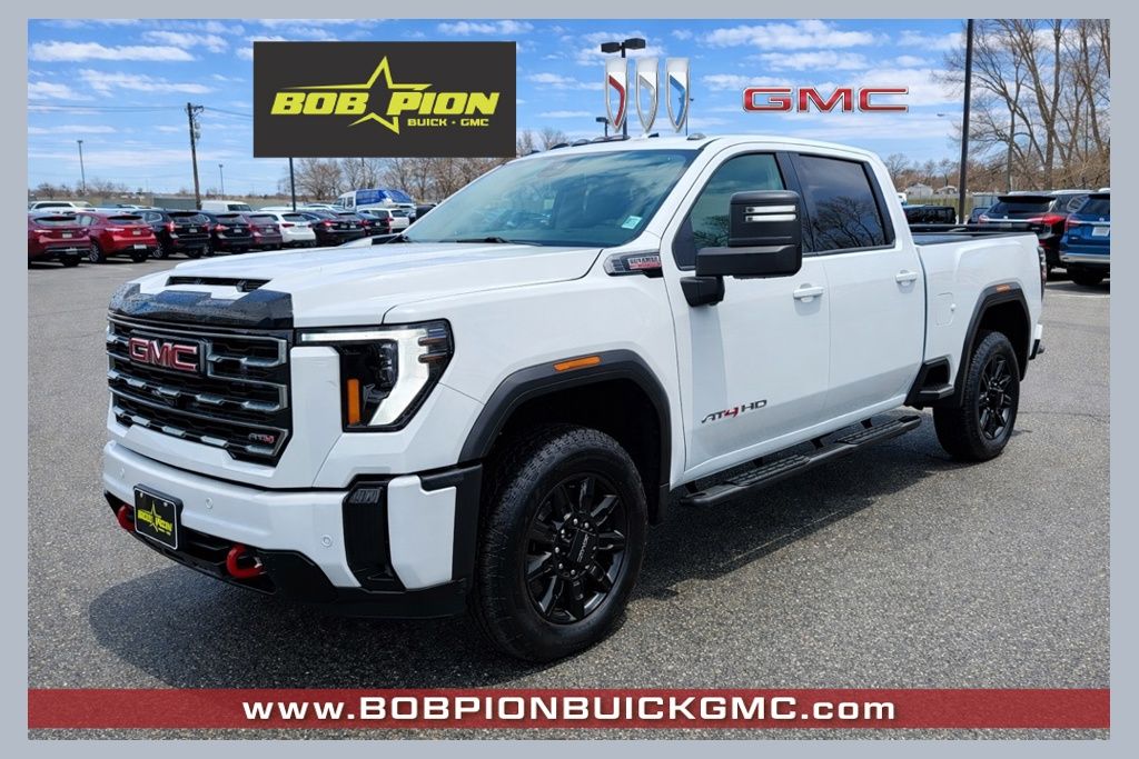 White 2025 GMC Sierra 3500HD AT4 Crew Cab 4WD Pickup Truck Four-Wheel Drive Automatic