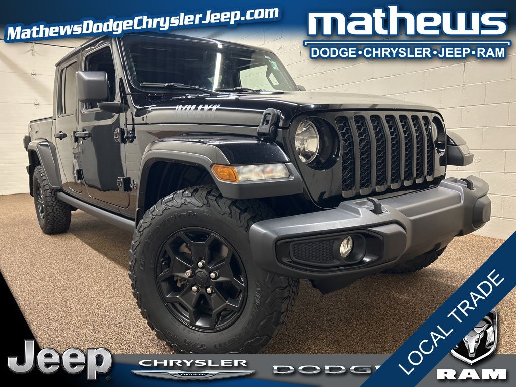 Black Clearcoat 2021 Jeep Gladiator Willys Crew Cab 4WD Pickup Truck Four-Wheel Drive 8-Speed Automatic