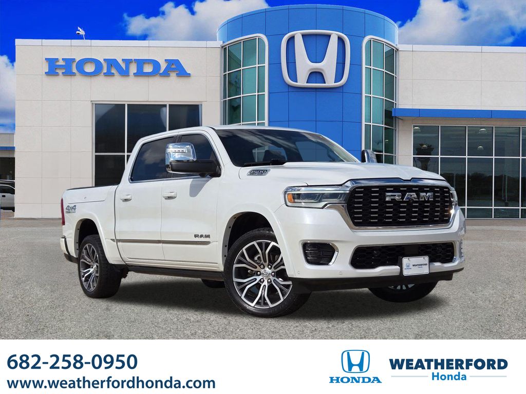 Ivory White Tri-Coat Pearlcoat 2025 RAM 1500 Tungsten Crew Cab 4WD Pickup Truck Four-Wheel Drive 8-Speed Automatic