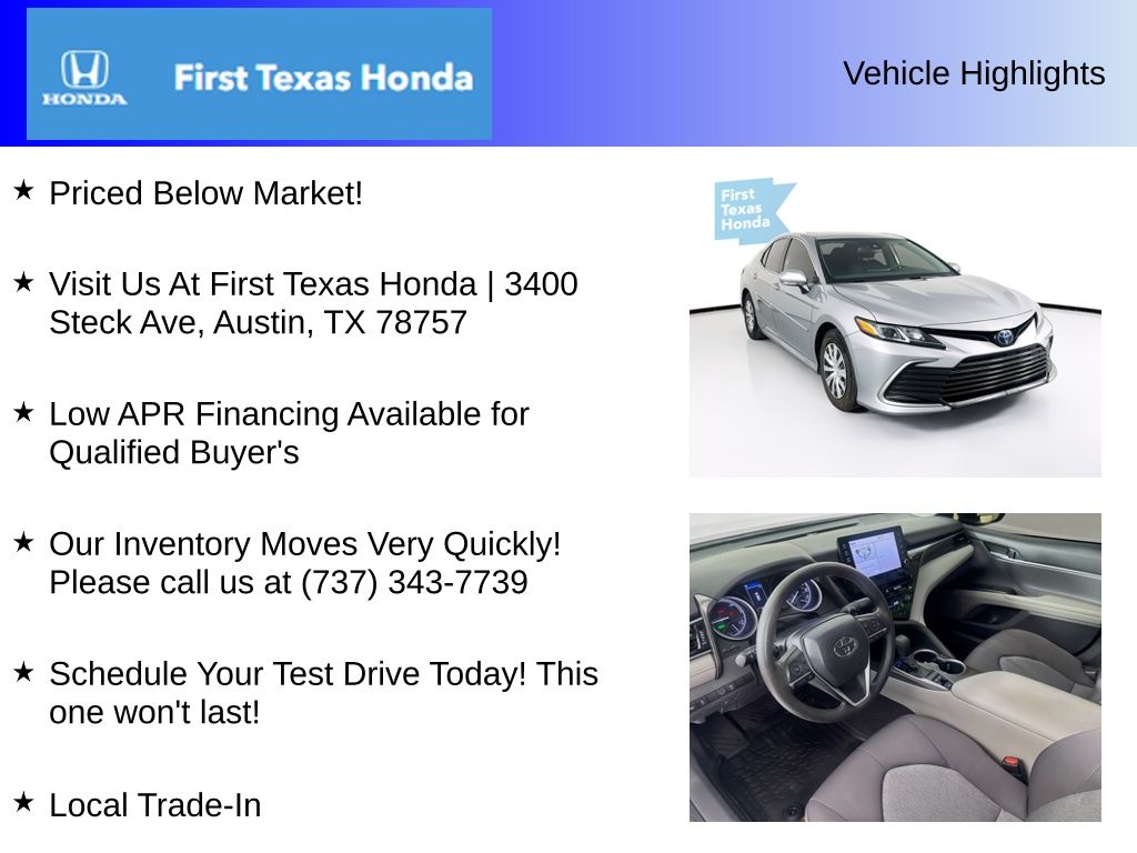 Used Car 2022 Toyota Camry Hybrid  Le For Sale Under $25,000 In Austin, Texas