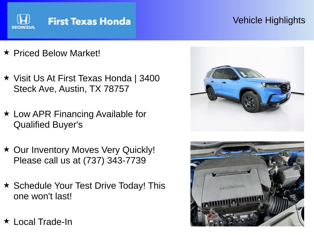 New Car 2025 Honda Pilot  Trailsport For Sale Under $50,000 In Austin, Texas