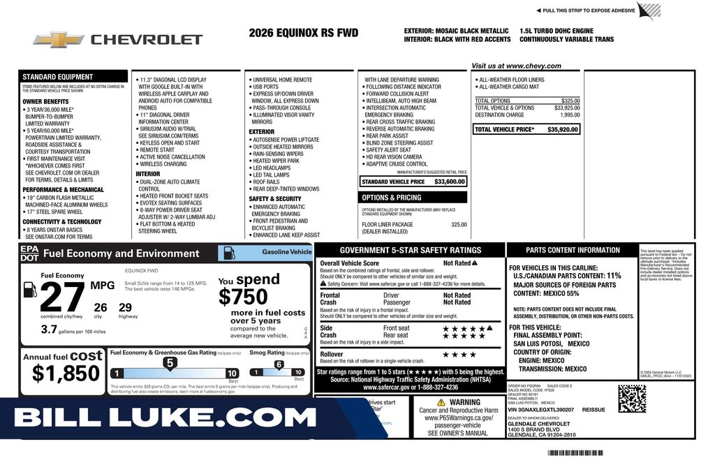 Black Metallic 2026 Chevrolet Equinox SUV / Crossover Front-Wheel Drive Continuously Variable Transmission