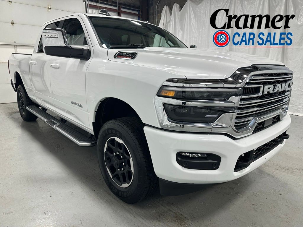 Bright White Clearcoat 2025 RAM 2500 Laramie Crew Cab 4WD Pickup Truck Four-Wheel Drive 8-Speed Automatic