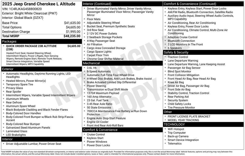 New Car 2025 Jeep Grand Cherokee L  For Sale Under $40,000 In Austin, Texas