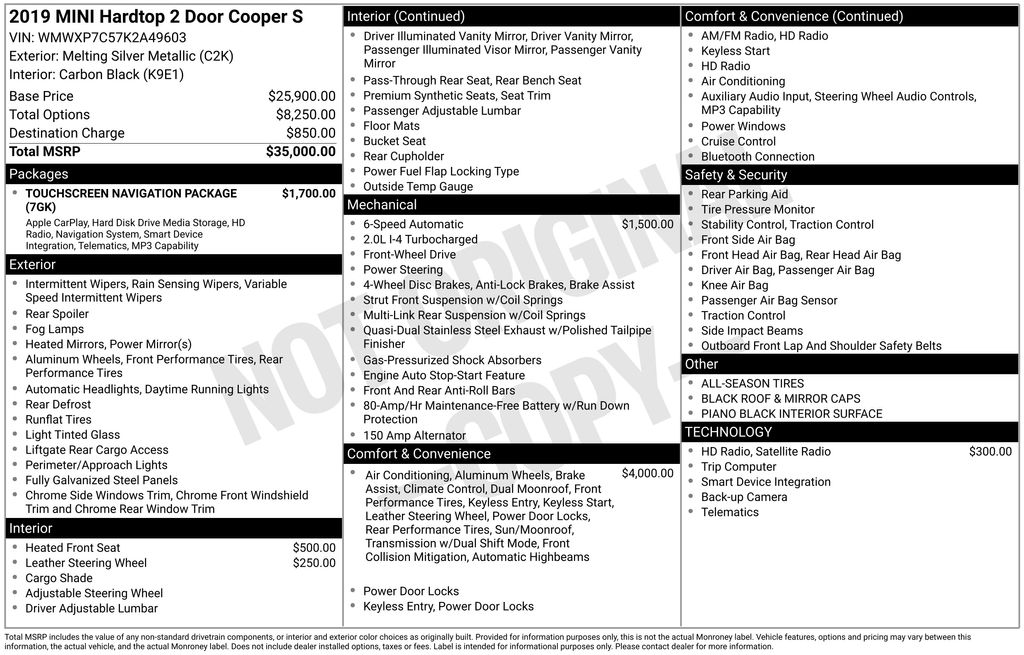 2019 Melting Silver Metallic MINI Cooper S Signature FWD Hatchback