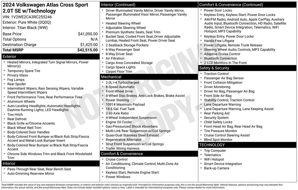 used 2024 Volkswagen Atlas Cross Sport car, priced at $29,800
