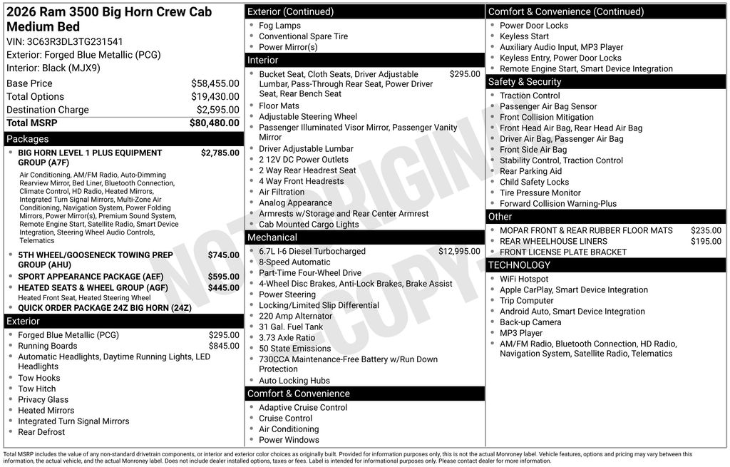new 2026 Ram 3500 car, priced at $69,193